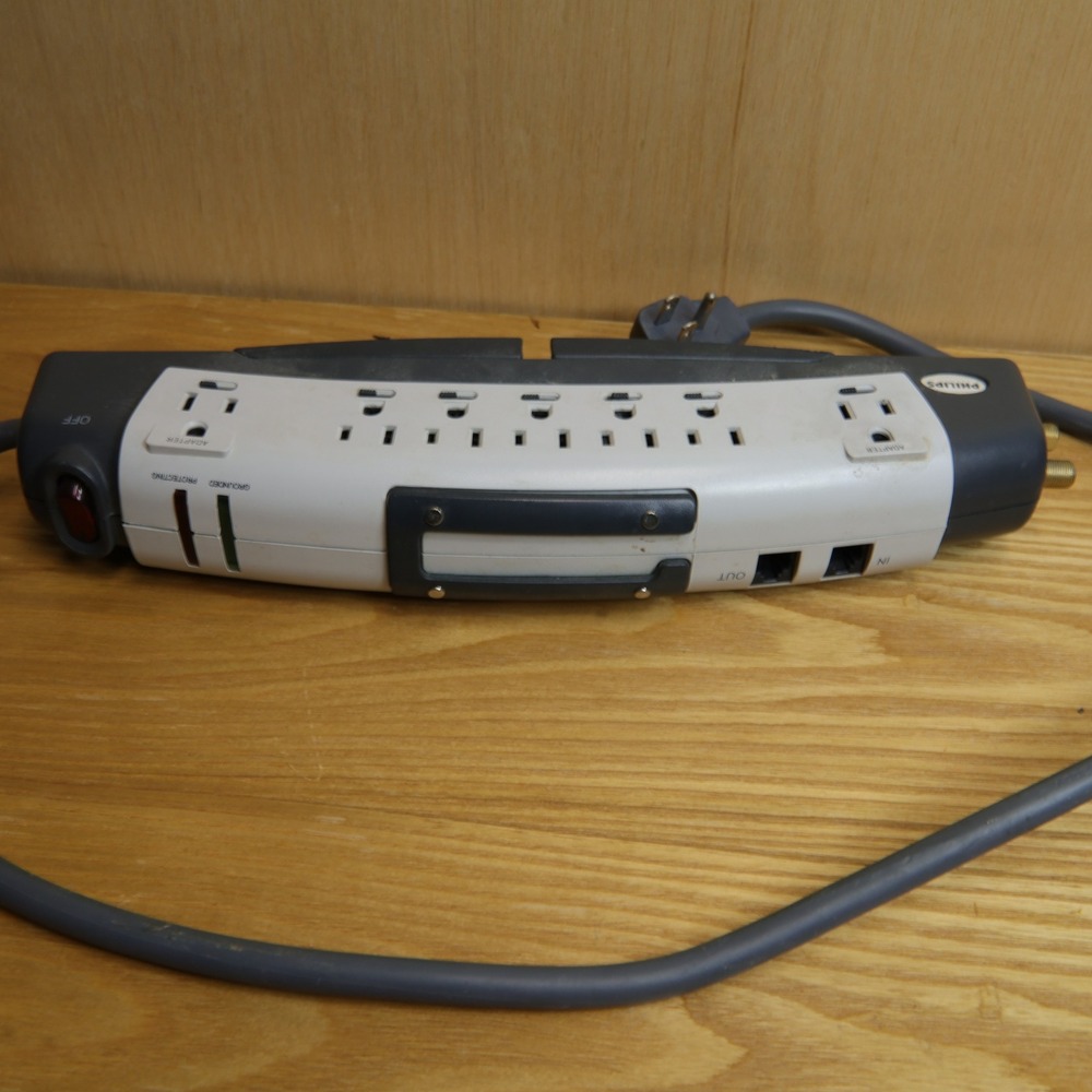 Philips 7 Outlet Surge Protector Power Strip Coaxial Phone Protection Gray